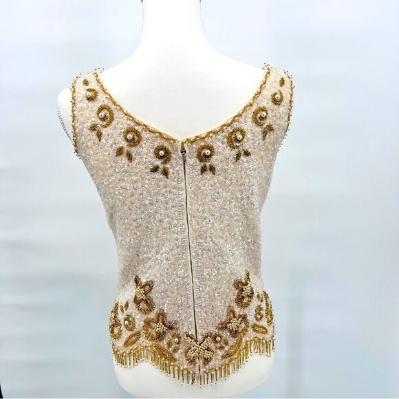 Vintage Top Tank Blouse Hand Beaded Gold Size M - Picture 5 of 13